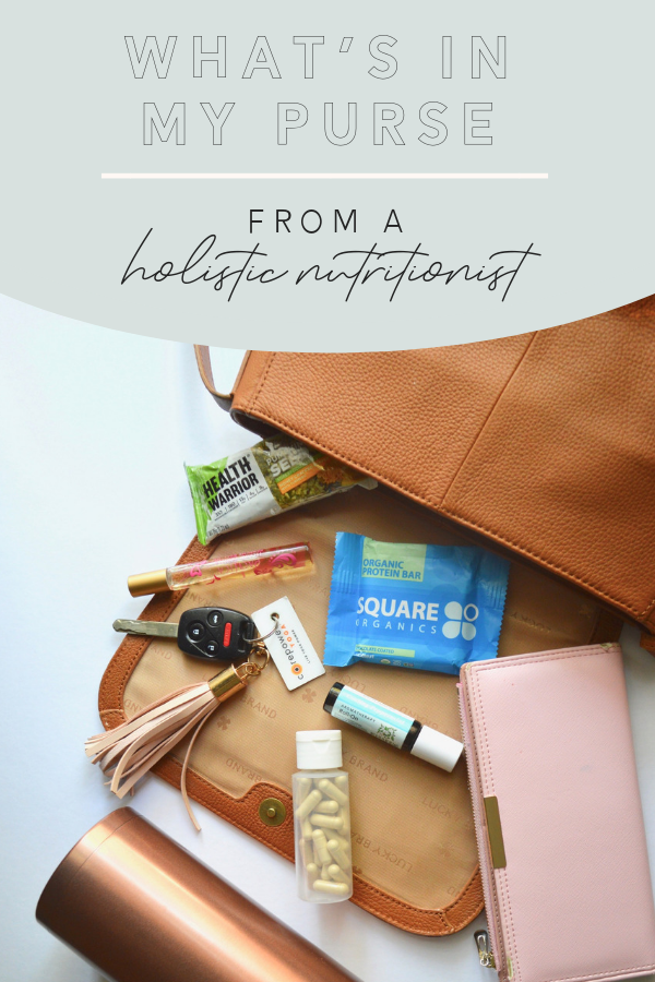 from a nutritionist, the list of items to keep in your purse to stay healthy while on-the-go! | what's in my bag, what's in my purse